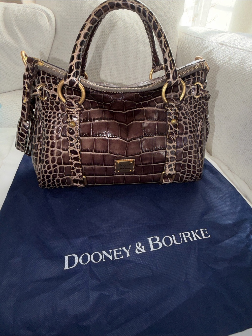 Dooney & Bourke Brown Croc-Embossed Leather Florentine Satchel - Picture 2 of 16
